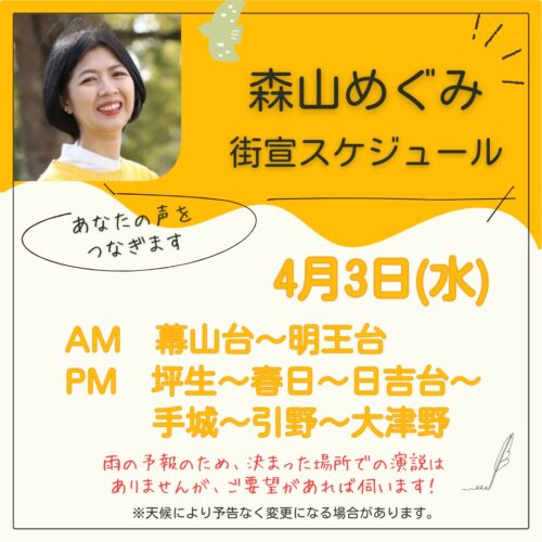 森山めぐみ街宣スケジュール｜お知らせ−森山めぐみブログ